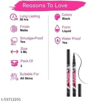 36H waterproof Pencil Eyeliner Pack of 2 + 2 ml  (black) - Free Size
