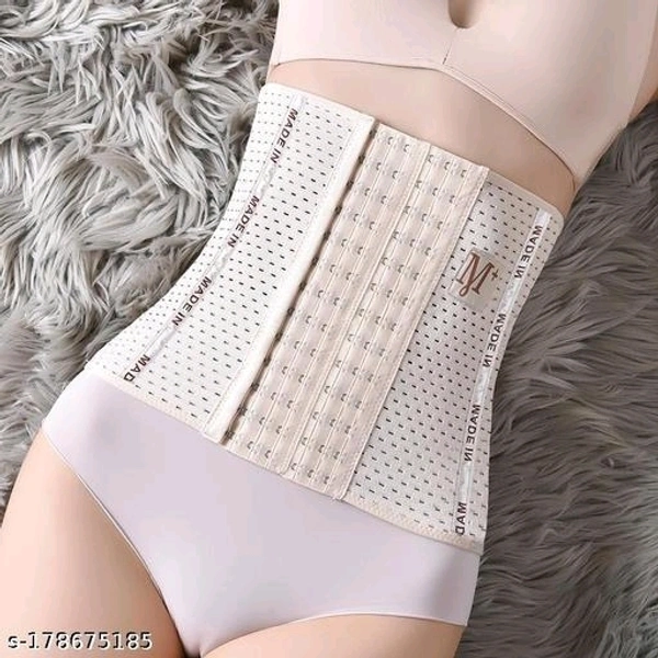Fshway Waist Trainer Trimmer and Slimming Corset/ 6 Hooks Girdle with Spiral Steel Bone (Free Size Suitable to 30 to 36 Waist) - Free Size