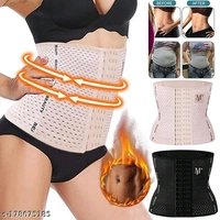 Fshway Waist Trainer Trimmer and Slimming Corset/ 6 Hooks Girdle with Spiral Steel Bone (Free Size Suitable to 30 to 36 Waist) - Free Size