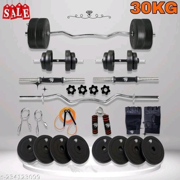 BULLAR 30 kg Gym set 3 feet curl rod pair of dumbbell rods & gym skipping ROPE & gloves  hand gripper Adjustable Dumbbells Exercise Set for home gym - Free Size