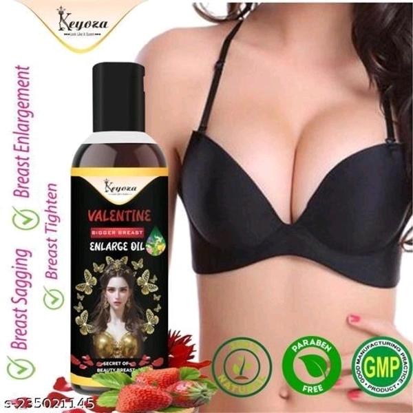 Keyoza Release VALENTINE Bigger Breast Enlarge 100% Natural Body Toner Breast Oil for Women its helps in growth/firming/tightening natural with Anti Ageing, Shaping, Uplifting Sagging Fat Muscles, No Mineral Oil, No Paraben, No Chemical Women (100 ml) - Free Size