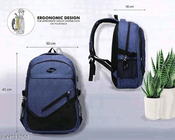 Laptop Backpack With USB Charging Port, Water Resistant Office & College Bag for Men & Women (Blue) 40 L *Material: PolyesterNet Quantity (N): 1most suitable Backpack for outing, travelling, Office, School and Travel. The backpack is a multi purpose backpack, having much space and laptop safety compartment. This is a Basic backpack with capacity of 40 LTR - Free Size