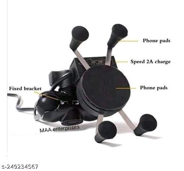 Vagary Bike Mobile Holder and Phone Holder with USB Charger for All Bike - Free Size