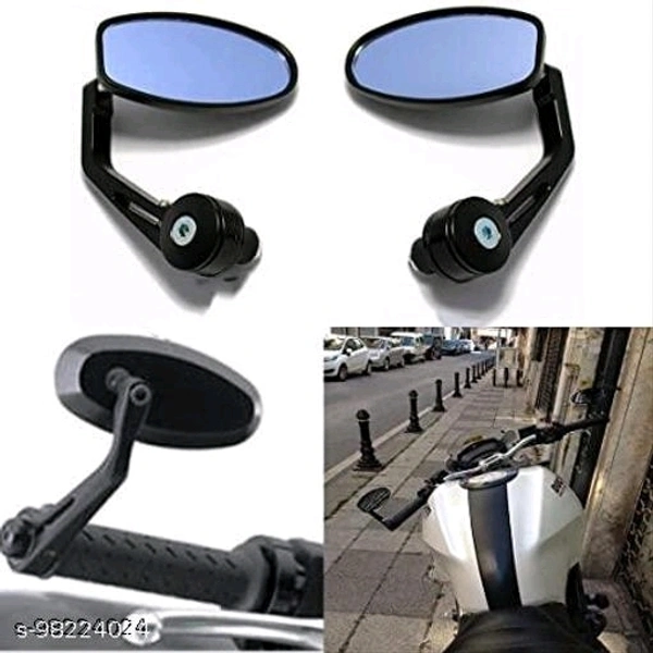 TrendZ Bike Handlebar Rear View Mirror Star Shaped Oval Mirror Adjustable Rotatable Fancy Handle Bar Side Mirror for All Bike & Sooty (Set of 2, Black) - Free Size