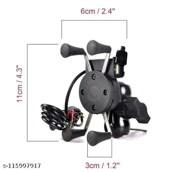 Motorcycle Phone Holder with USB Charger 360 Rotation Bike Mobile Charger Fast Charging Bike Mobile Holder (Black) fit mobile phones from 3.5 inches to 7 inches screen size. - Free Size