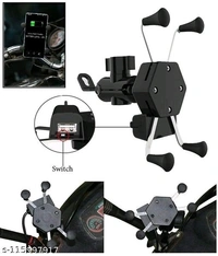 Motorcycle Phone Holder with USB Charger 360 Rotation Bike Mobile Charger Fast Charging Bike Mobile Holder (Black) fit mobile phones from 3.5 inches to 7 inches screen size. - Free Size