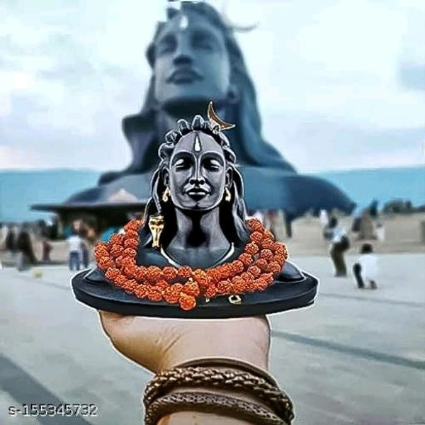 Adiyogi Shiva Statue & Rudraksha Mala for Car Dash Board, Pooja & Gift, Mahadev Murti, Idol, Lord Adiyogi Shankara for Home & Office Decor (ADIYOGI JI in Black) - Free Size