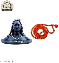 Adiyogi Shiva Statue & Rudraksha Mala for Car Dash Board, Pooja & Gift, Mahadev Murti, Idol, Lord Adiyogi Shankara for Home & Office Decor (ADIYOGI JI in Black) - Free Size