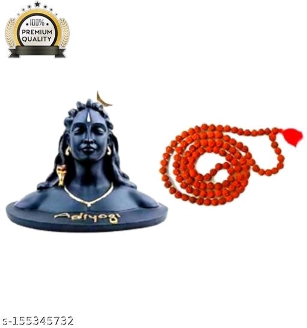 Adiyogi Shiva Statue & Rudraksha Mala for Car Dash Board, Pooja & Gift, Mahadev Murti, Idol, Lord Adiyogi Shankara for Home & Office Decor (ADIYOGI JI in Black) - Free Size