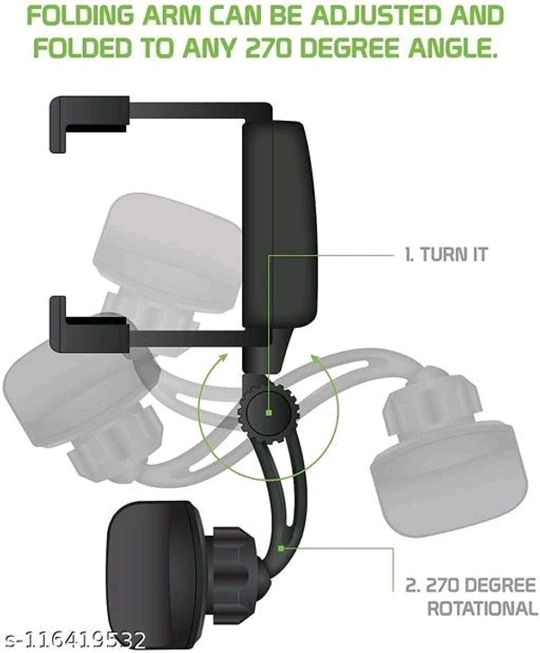 RKM Car Mobile Holder 360 Rotation  Rearview Mirror Phone Holder- Car Phone Mount- Phone Bracket, Phone Stand with 270° Swivel and Adjustable Clips, Universal Smartphone Cradle (Black) - Free Size