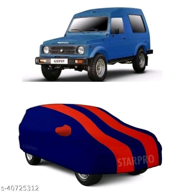 GANPRA Presents All Weather Water Resistant Car Cover Compatible With Maruti Suzuki Gypsy MG-410 All Models & Variants (Red Stripes With Mirror) - Free Size