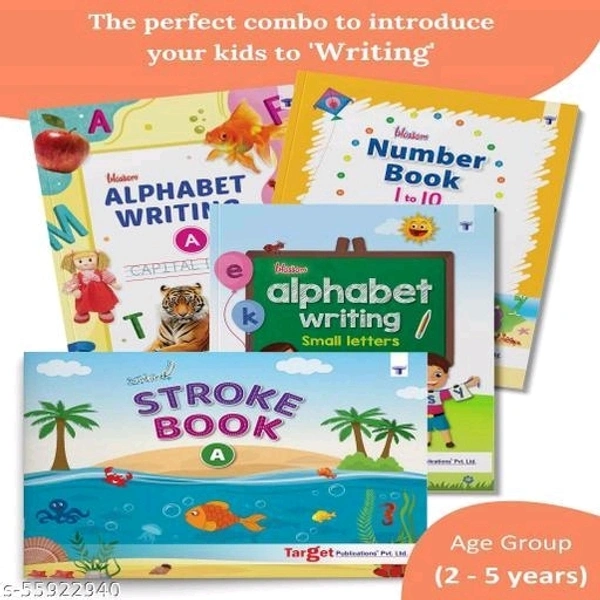 Nurture Stroke Book A, Blossom Alphabet Writing Small Letters, Blossom Alphabet Writing Capital Letters A & Blossom Number Book 1 To 10) | Nursery Writing Books For Kids | Combo Of 4 Books - Free Size