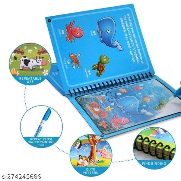 Reusable Magic Water Quick Dry Book Water Coloring Book Doodle with Magic Pen Painting Board for Children Education Drawing Pad (Random Design & Assorted Color) (Multi Color, 4) - Free Size