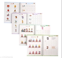Hindi And English Language  Magic Practice copy Book Hindi Alphabet And Number or English Alphabet And Number 4Book+10Refills+1Pen+Grip Hindi Magic Practice copy book - Free Size