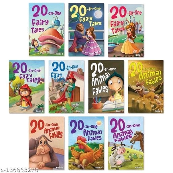 Bedtime Story Books for Kids (Pack of 10 Books) | 200+ Short Stories | 200 Pages Total - Free Size