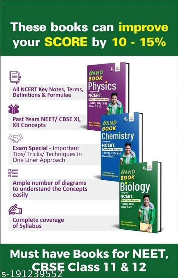 Combo of HandBooks of Physics, Chemistry & Biology for NEET/ CBSE Class 11 & 12 - Complete NCERT in One Liner Format | Extract of PYQs - Past Year Questions | Powered with Tips / Tricks / Techniques | - Free Size