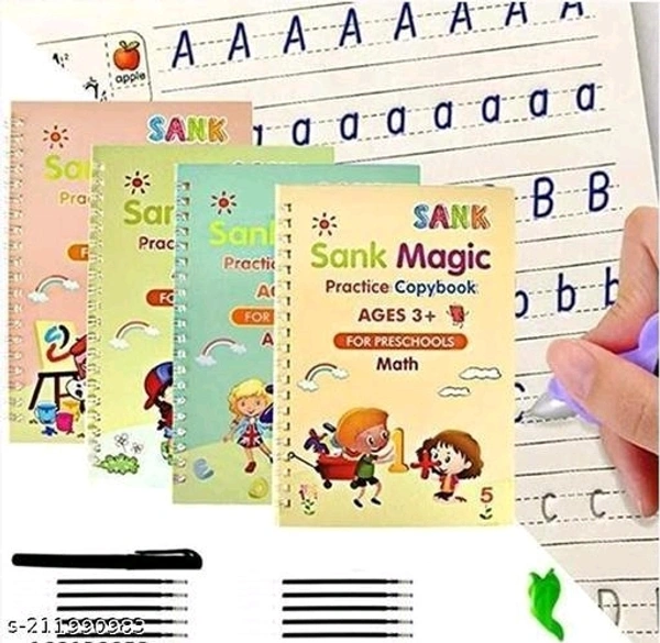 Magic Practice Copy Books Set of 4 Magic Writing & Drawing Books Kit Calligraphy Books for kids Alphabets for Kids Learning Handwriting Practice Copybook for Kids With Pen set for Preschooler - Free Size