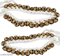 MAHAKAL ARTWARE (BY PRANCHI METALS) Brass Ghungroo For Classical Dance Kathak Ghungroo Pair (25+25) Big Bells Tied with White Cotton Cord - Free Size