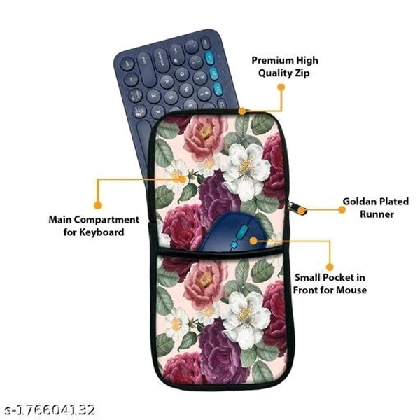 Theskinmantra KEYBOARD AND MOUSE SLEEVE For Logitech K380,  Models, Men and Women - High-Quality Compact Sleeve For Keyboard and Mouse with multi-colored Quirky Designs (Floral Elegance - Free Size
