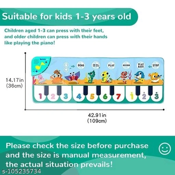 PATPAT® 8 Sounds Musical Mat for Kids, Music Piano Keyboard Dance Floor Mat Carpet Animal Blanket Touch Mat Musical Toys Early Education Toys (43.3x14.2in) - Free Size