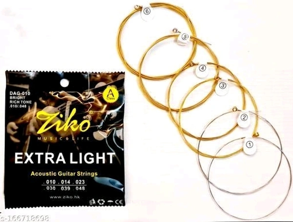 Ziko Guitar Strings , 2 sets of 6 Strings, Made of Fine Quality material, Suitable for all kinds of Acoustic Guitars - Free Size