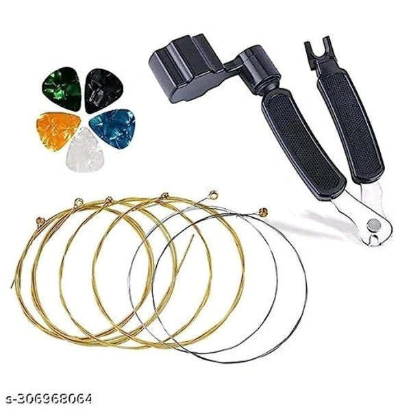 Guitar Strings with Guitar String Winder, String Cutter, Pin Puller All in One Guitar Tool Acoustic Guitar Strings with Guitar Picks Guitar Accessories for Acoustic Guitar - Free Size