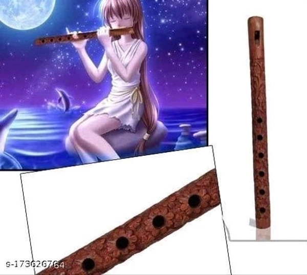 anamasthmi Pooja Gift 13"" Hand Carved Wooden Flute Lord Krishna Bansuri Indian Musical Instrument, Home Decorative - Free Size