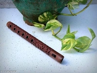 anamasthmi Pooja Gift 13"" Hand Carved Wooden Flute Lord Krishna Bansuri Indian Musical Instrument, Home Decorative - Free Size