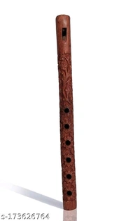 anamasthmi Pooja Gift 13"" Hand Carved Wooden Flute Lord Krishna Bansuri Indian Musical Instrument, Home Decorative - Free Size