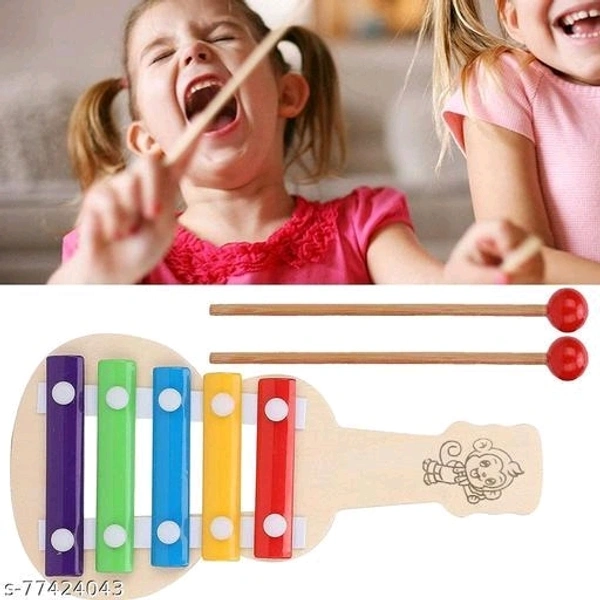 Naayaab Craft Guitar Xylophone, Musical Toy for Kids with Child Safe Mallets, Best Educational Development Musical Kid Toy as Best Holiday/Birthday Gift for Your Mini Musicians, 5 Knocks Xylophone - Free Size