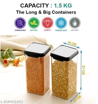 Airtight Unbreakable Kitchen Storage Jars and Containers 1500 ml Set of 8 Black - Free Size