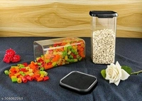 Airtight Unbreakable Kitchen Storage Jars and Containers 1500 ml Set of 8 Black - Free Size