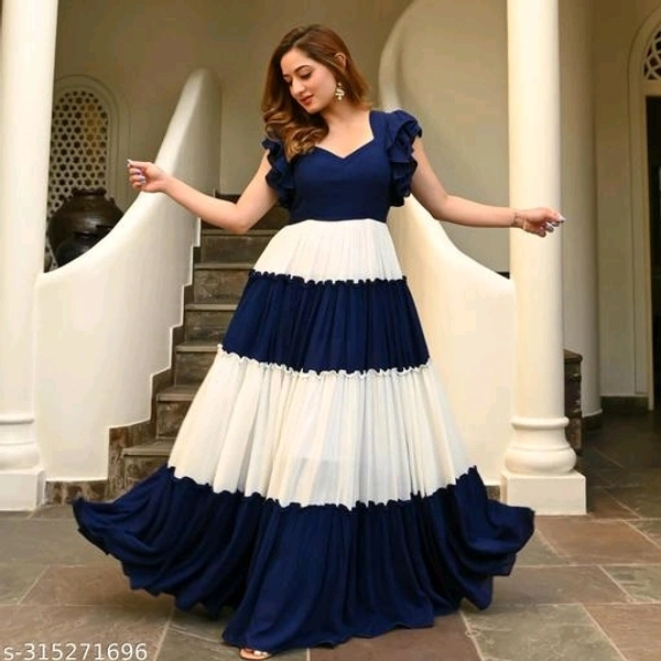 COLOUR BLOCKED TIERED MAXI DRESS - Blue, M