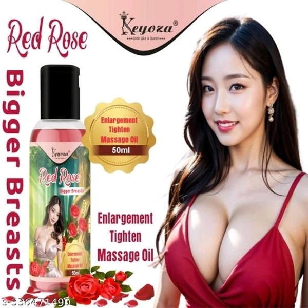 Keyoza Presents RED ROSE Bigger Breasts Enlargement Tighten Massage Oil Its Breast Growth & Tighten Massage Oil for Women- STRAWBERRY,RED ROSE OIL,COCONUT OIL,ALMOND OIL,SUNFLOWER OIL & FENUGREEK OIL Relieves Stress Caused by Wired Bra and Breast toner massage oil 100% - Free Size