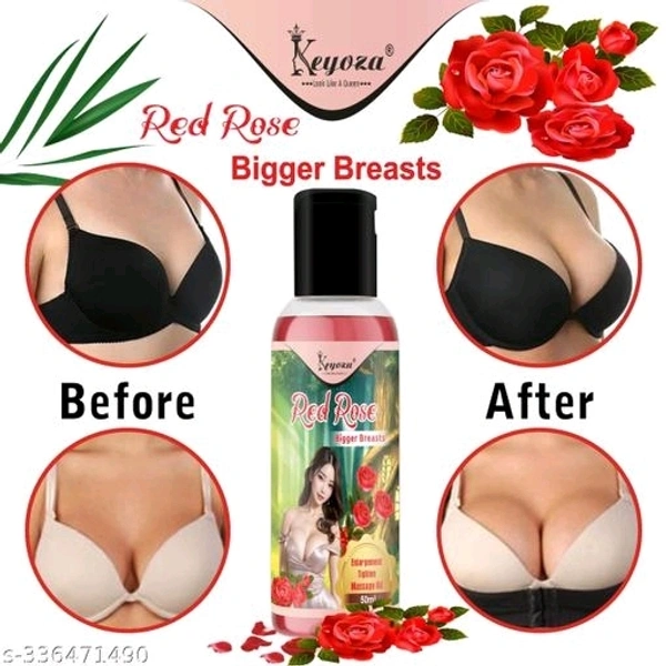 Keyoza Presents RED ROSE Bigger Breasts Enlargement Tighten Massage Oil Its Breast Growth & Tighten Massage Oil for Women- STRAWBERRY,RED ROSE OIL,COCONUT OIL,ALMOND OIL,SUNFLOWER OIL & FENUGREEK OIL Relieves Stress Caused by Wired Bra and Breast toner massage oil 100% - Free Size
