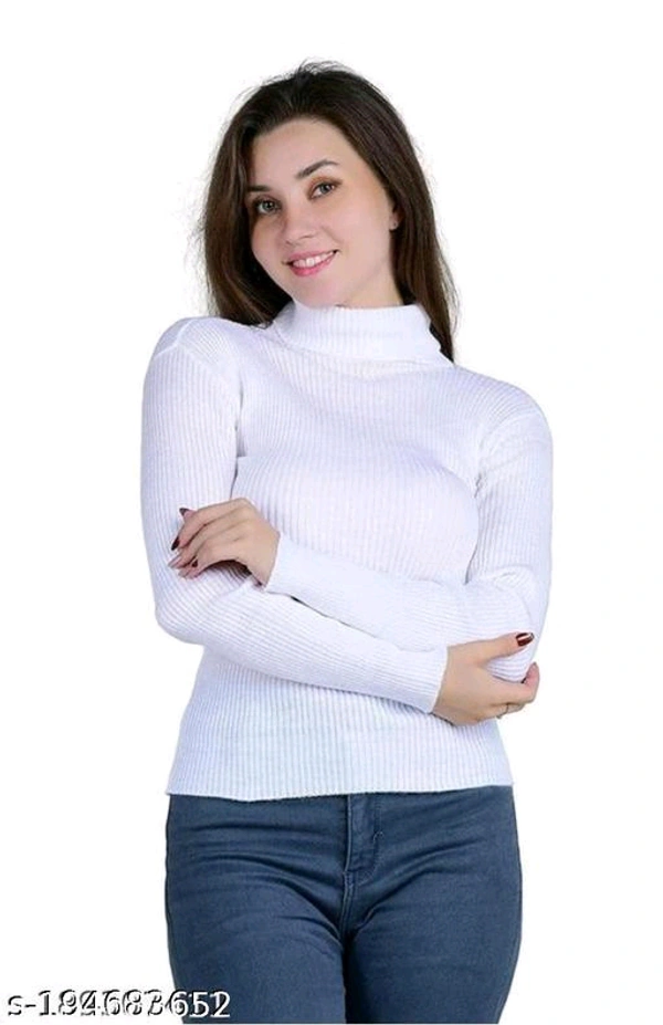 High Neck Girls Winter T Shirt White High Neck Sweater For Girls - Main Image