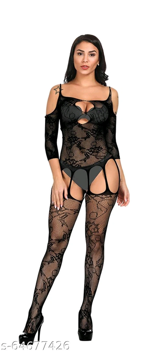 Spaity Women's Polyamide Elastane Full Body Stockings(MS -3001_Black_Free Size - Black, L