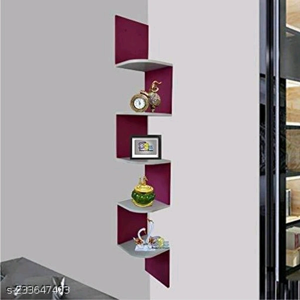 AK EXPERT Zigzag Floating Wall Mount Shelf Corner Stand Side Shelf | Wooden Book Shelf |Storage Organizer for Wall Decoration of Your Home, Living Room, Bed Room, Office (Set of 1 , 5 Shelves - Free Size