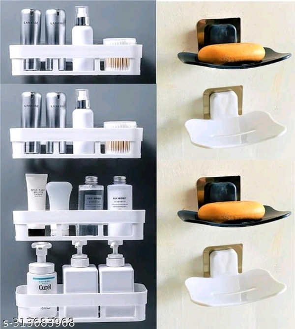 8PCS SET Kitchen/Bathroom Shelf/Paste-Brush Stand/Soap Stand/Bathroom Accessories  (White) - White, Free Size