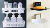 8PCS SET Kitchen/Bathroom Shelf/Paste-Brush Stand/Soap Stand/Bathroom Accessories  (White) - White, Free Size