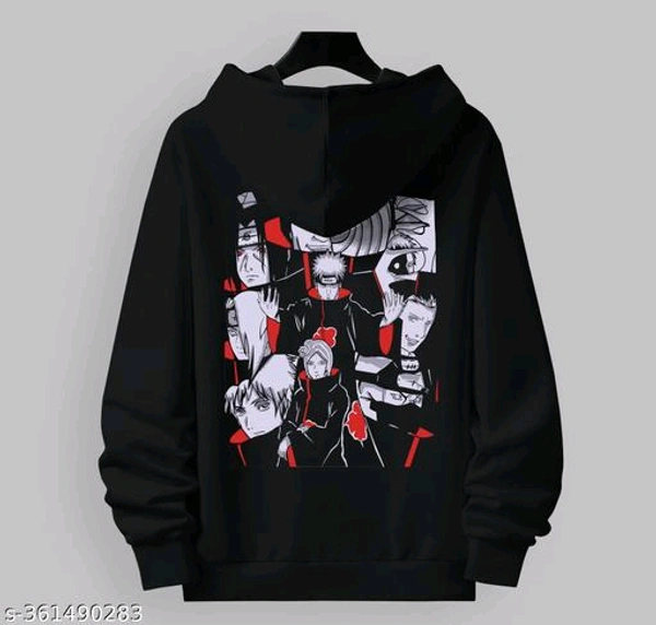 MENS ANIME BACK PRINTED HOODIES 220 GSM FLEECE - Black, M