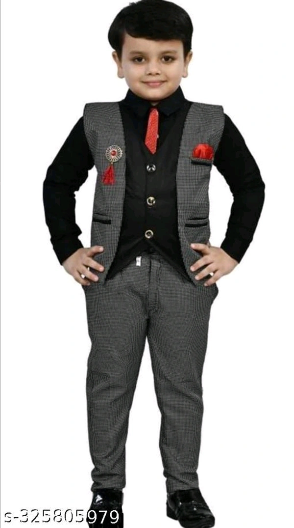 Kids 4 Piece blazers blazer Boys Suit , Of Coat Pant Waistcoat and Shirt Ideal for Wedding Birthday and Special  occasion for 1-11 years kids - Black, 10-11 Years