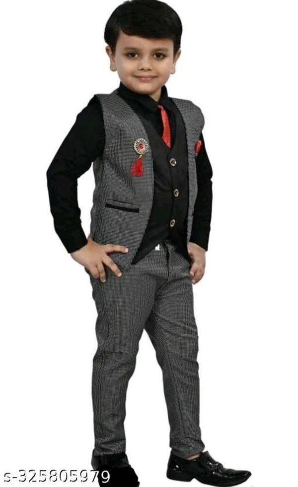 Kids 4 Piece blazers blazer Boys Suit , Of Coat Pant Waistcoat and Shirt Ideal for Wedding Birthday and Special  occasion for 1-11 years kids - Black, 10-11 Years