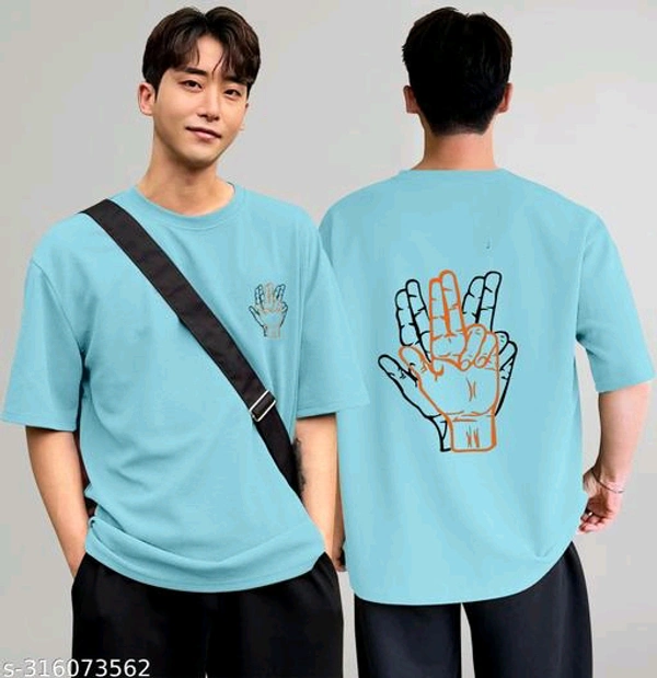 KAJARU PRINTED MEN OVER SIZE T SHIRT - Blue, S