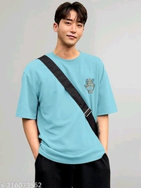 KAJARU PRINTED MEN OVER SIZE T SHIRT - Blue, S