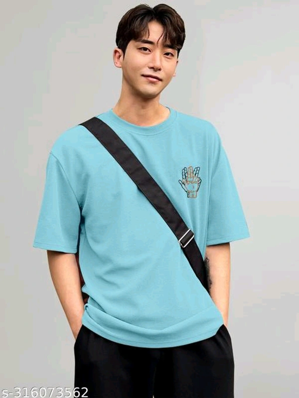 KAJARU PRINTED MEN OVER SIZE T SHIRT - Blue, S