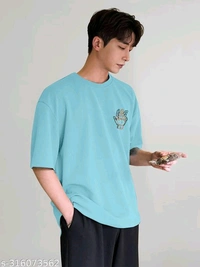 KAJARU PRINTED MEN OVER SIZE T SHIRT - Blue, S