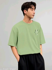KAJARU PRINTED MEN OVER SIZE T SHIRT - Green, S