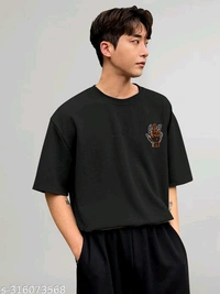 KAJARU PRINTED MEN OVER SIZE T SHIRT - Black, S-316073568