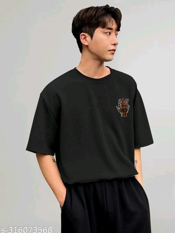 KAJARU PRINTED MEN OVER SIZE T SHIRT - Black, S-316073568